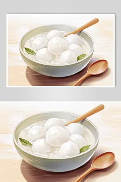 AI数字艺术国潮古风元宵节汤圆美食插画
