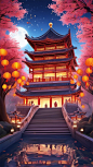数字艺术古风建筑背景-众图网