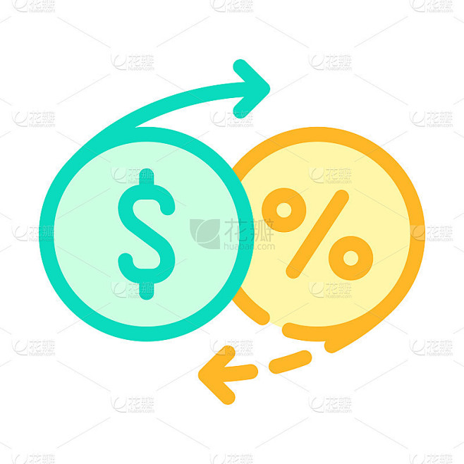 金钱百分比回报彩色图标矢量插图