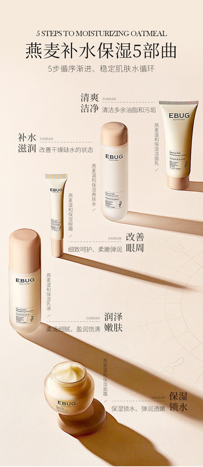 伊露莹燕麦温和补水五件套保湿水乳套装润肤...
