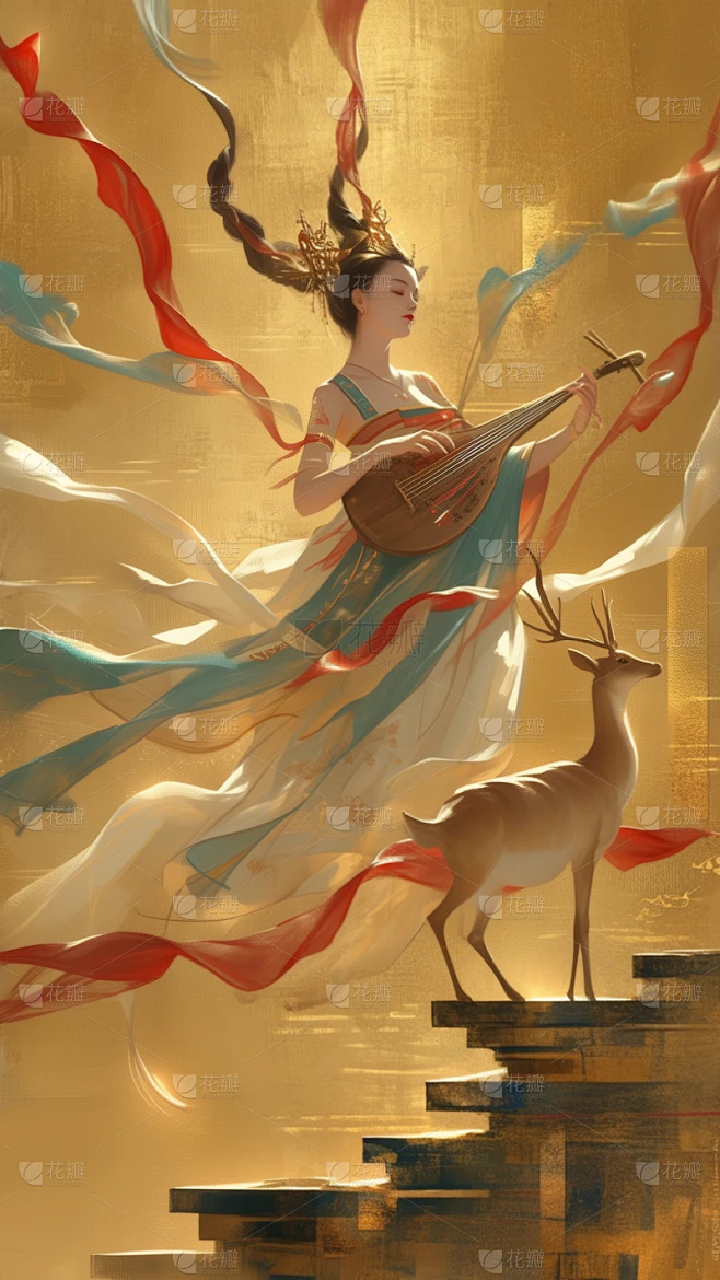 中国风通用国风飞天仙女插画背景素材-花瓣网