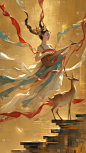 中国风通用国风飞天仙女插画背景