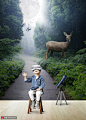 VR立体全息眼镜成像森林男孩创意海报 合成设计 空间合成_3163324316