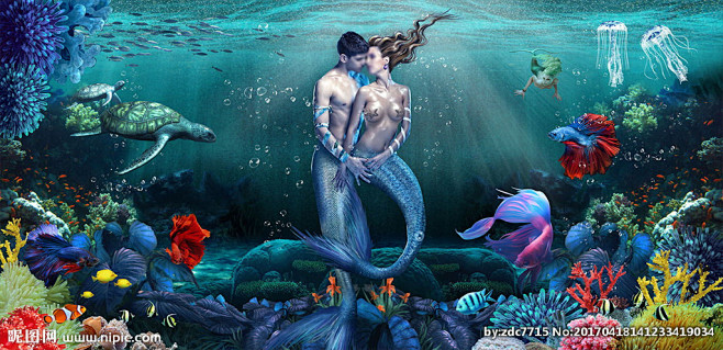 3D立体画 海草 高清插画美女 唯美梦幻...