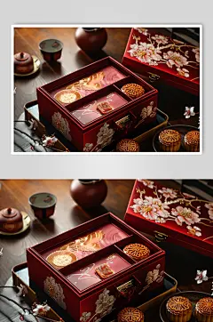 AI数字艺术中秋节送礼月饼礼盒图片