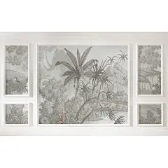 3d法式轻奢热带雨林素描森林墙纸客厅卧室黑白麋鹿北欧办公室壁纸-淘宝网