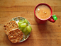 whole wheat english muffin, green grapes, and irish breakfast tea with coconut almond milk