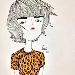 kapi复古女孩 简约系列 头像 线描 壁纸 酷酷@北坤人素材