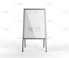 空白白色金属户外广告站孤立，清晰街道标牌模拟。a型板，带金属框架模板。3 d渲染。