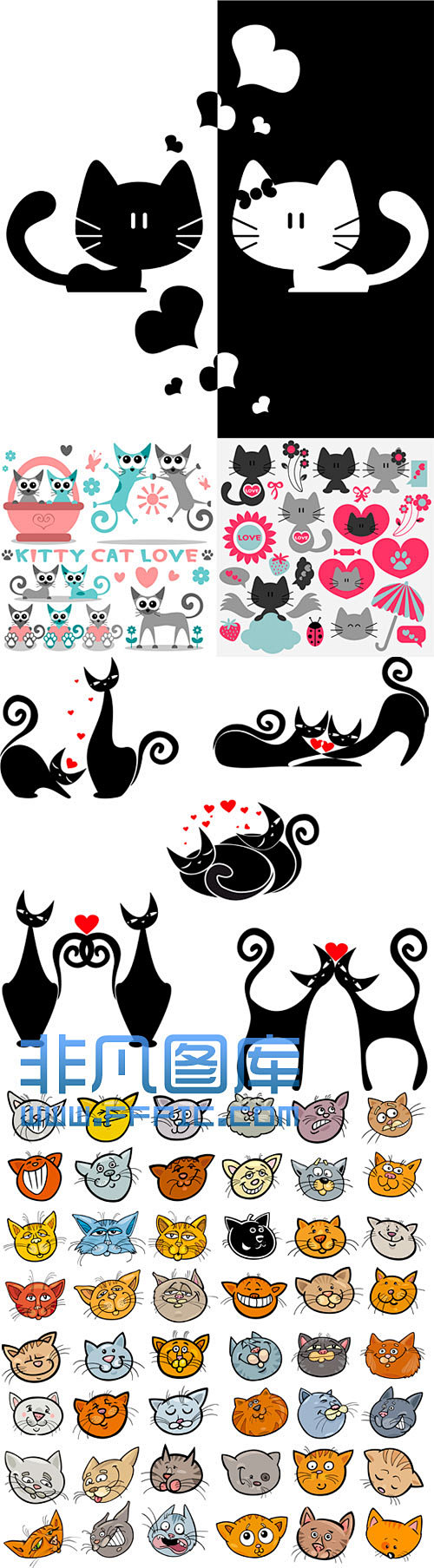 可爱黑白猫卡通图标矢量图素材-非凡图库
