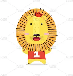 可爱的黄色小狮子在微笑。卡威幼狮是百兽之王，是动物中的第一。非洲大草原,。平手绘插画儿童海报。卡通动