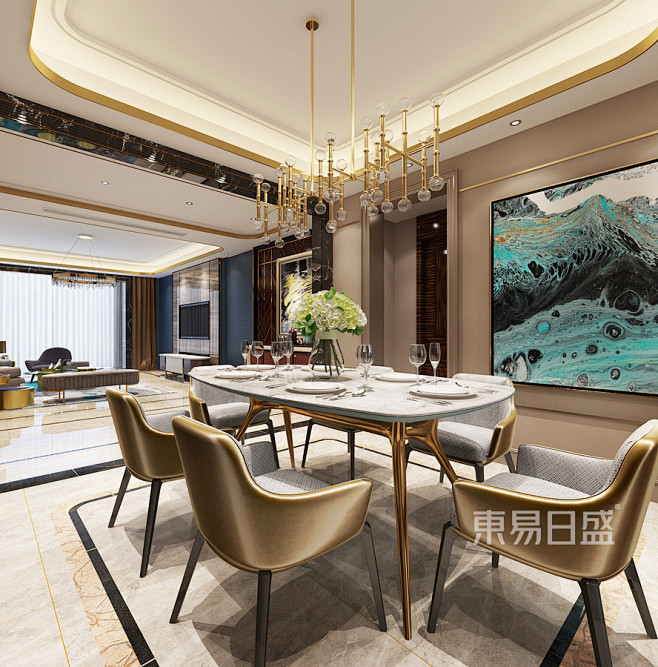 170平米金隅乐府轻奢风格餐厅装修效果图...