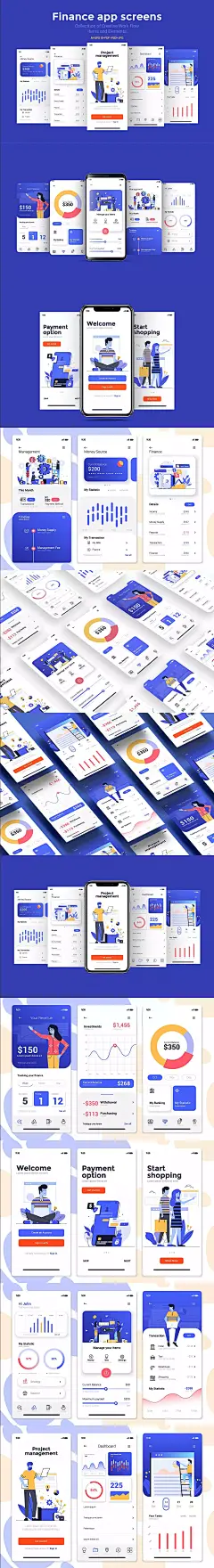 15个财务应用程序屏幕banner海报着陆页插画设计模板APP UI KITS