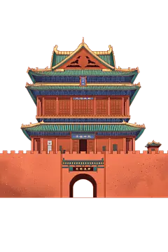 临汾鼓楼国潮喜庆插画