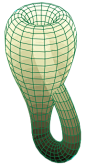 【数学领域中，克莱因瓶（Klein bottle）是指一种无定向性的平面，比如2维平面，就没有“内部”和“外部” 之分。克莱因瓶最初的概念提出是由德国数学家菲利克斯·克莱因提出的。克莱因瓶和莫比乌斯带非常相像。克莱因瓶的结构非常简单，一个瓶子底部有一个洞，现在延长瓶子的颈部，并且扭曲地进入瓶子内部，然后和底部的洞相连接。和我们平时用来喝水的杯子不一样，这个物体没有“边”，它的表面不会终结。它也不类似于气球 ，一只苍蝇可以从瓶子的内部直接飞到外部而不用穿过表面（所以说它没有内外部之分）。】