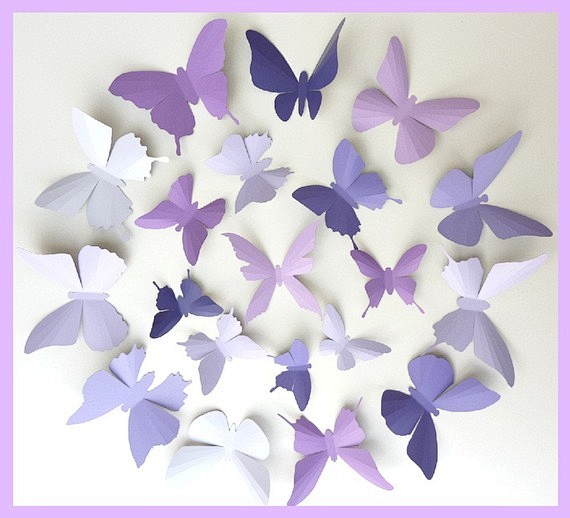 3D墙的蝴蝶 -  30薰衣草，紫，茄子...