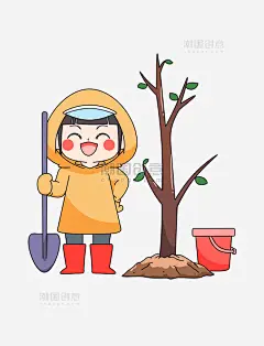 卡通漫画风植树节种树女孩植树节种树