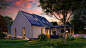 Home  with veranda at night stock photo