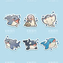 可爱卡通海洋动物矢量素材  - 源文件下载【酷图网】Q版海洋动物,Q版动物插画,可爱海洋动物,鲸鱼,海豚,小鲨鱼,可爱鲨鱼,可爱鲸鱼,卡通比目鱼,卡通海豹,可爱海豹,可爱比目鱼