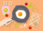 煎鸡蛋 美味早餐 新鲜番茄 美食插图插画设计AI tid111t002107