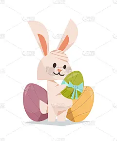 可爱的兔子抱着装饰彩蛋快乐的复活节春节庆祝贺卡海报