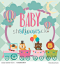 Baby Shower party invitation card with circus theme. Vector illustration