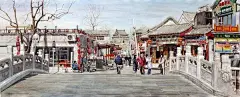 《北京胡同、香港老铺》梁潤湛水彩手绘
