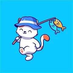 钓鱼的小猫咪，卡通矢量图插画矢量图设计素材