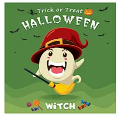 创意手绘幽灵吸血鬼女巫卡通万圣节海报复活节矢量图P602设计素材-淘宝网