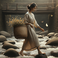 【疯狂的石头】采集到DALL·E 绘画-棉麻素雅风格人物