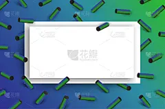 蓝色纹理背景与绿色3d几何图案。