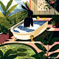 插画师jelena_haeschke的一组夏日绿植动物拟人插画，舒服的配色和画面的绿植元素结合动物拟人的形态，让人感觉创意且非常的舒服~#插画# #插画周绘# ​​​​