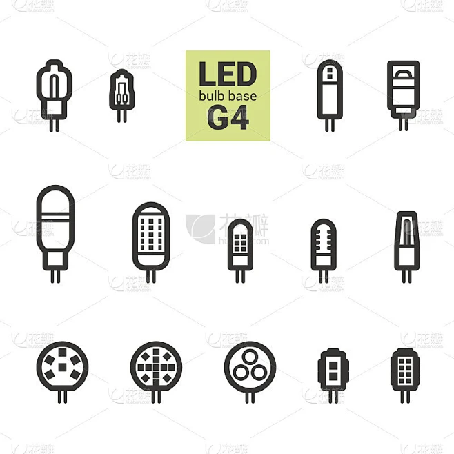 LED灯G4灯泡矢量轮廓图标设置图片_其他图片图片素材-花瓣网