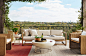 Outdoor Room With a View : Create a minimal boho escape with elegant curves and organic textures. Upgrade retro classics with modern finishings for an elevated outdoor gathering space. Waterfall armrests transform traditional boho rattan chairs into a sub