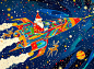 zhaozhao0000_80s_Christmas_card_design_of_Santa_Claus_flying_in_3940ed28-fee5-46d9-b379-cf213409bd2b