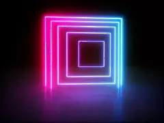 3D渲染发光霓虹灯在黑暗的背景插画图片