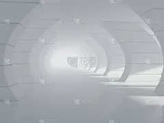 抽象的现代建筑背景，空旷的白色开放空间的室内。三维渲染