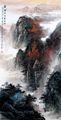 Splash color Mountains Landscape Chinese Ink Brush Painting, Splashing color of landscape paintings 137x68cm Chinese wall scroll painting Artist original works handwriting Rice paper Traditional art painting. USD $ 1475.00