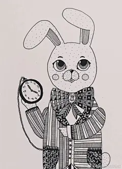 爱丽丝梦游仙境 黑白装饰线描画素材