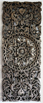 20th Century Teak Wood Hand Carved Panel, Thailand.