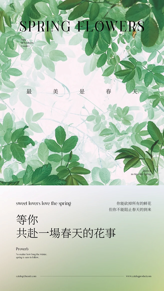 小清新绿色ins创意背景高级简约春日活动春季海报-花瓣网