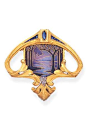 AN ART NOUVEAU ENAMEL, SAPPHIRE AND DIAMOND BROOCH circa 1905: 