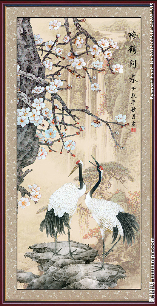 松鹤延年 国画仙鹤 国画梅花 仙鹤 梅花...