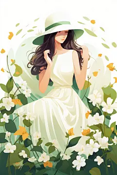 鲜花女生扁平风水果女孩人像插画