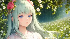 森林 花海 鲜花 动漫女孩长发 彼岸图网原创 4K壁纸_彼岸图网