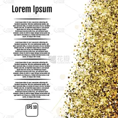 白色背景上随机落下的金色星星的抽象图案。优雅的图案横幅，贺卡，圣诞和新年卡，邀请，明信片，纸包装。矢