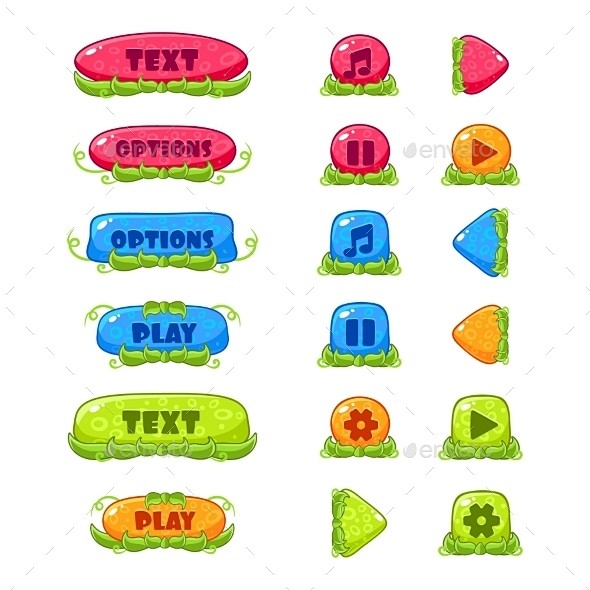 Fruitey卡通按钮、矢量组矢量- Web元素Fruitey Cartoon Buttons, Vector Set - Web ...