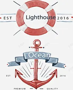 红色水彩航海标志 平面电商 创意素材