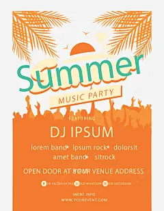 橘色夏日音乐节海报矢量图高清素材 平面 设计图片 页面网页 平面电商 创意素材 png素材