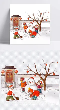 二十四气节立冬插画|二十四气节,立冬,传统,时令,天气,玩雪,&nbsp;堆雪人,&nbsp;灯笼,&nbsp;院子,&nbsp;插画,&nbsp;童年时光,卡通元素,手绘/卡通
